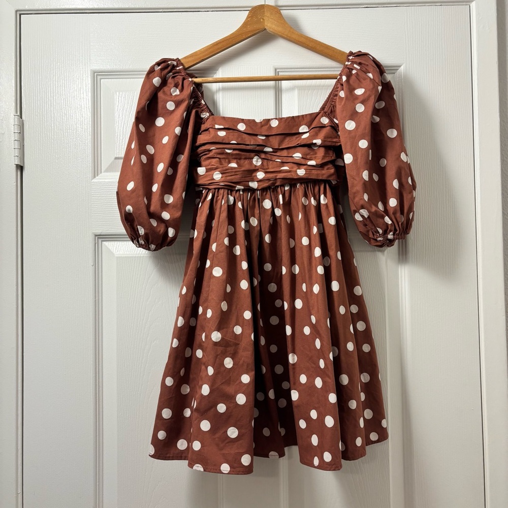 Abercrombie & Fitch Rust Polka Dot Smocked Dress - Picture 2 of 8